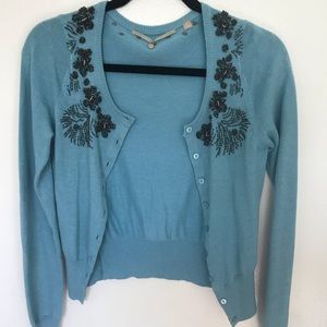 Anthropologie Blue Sweater with beading